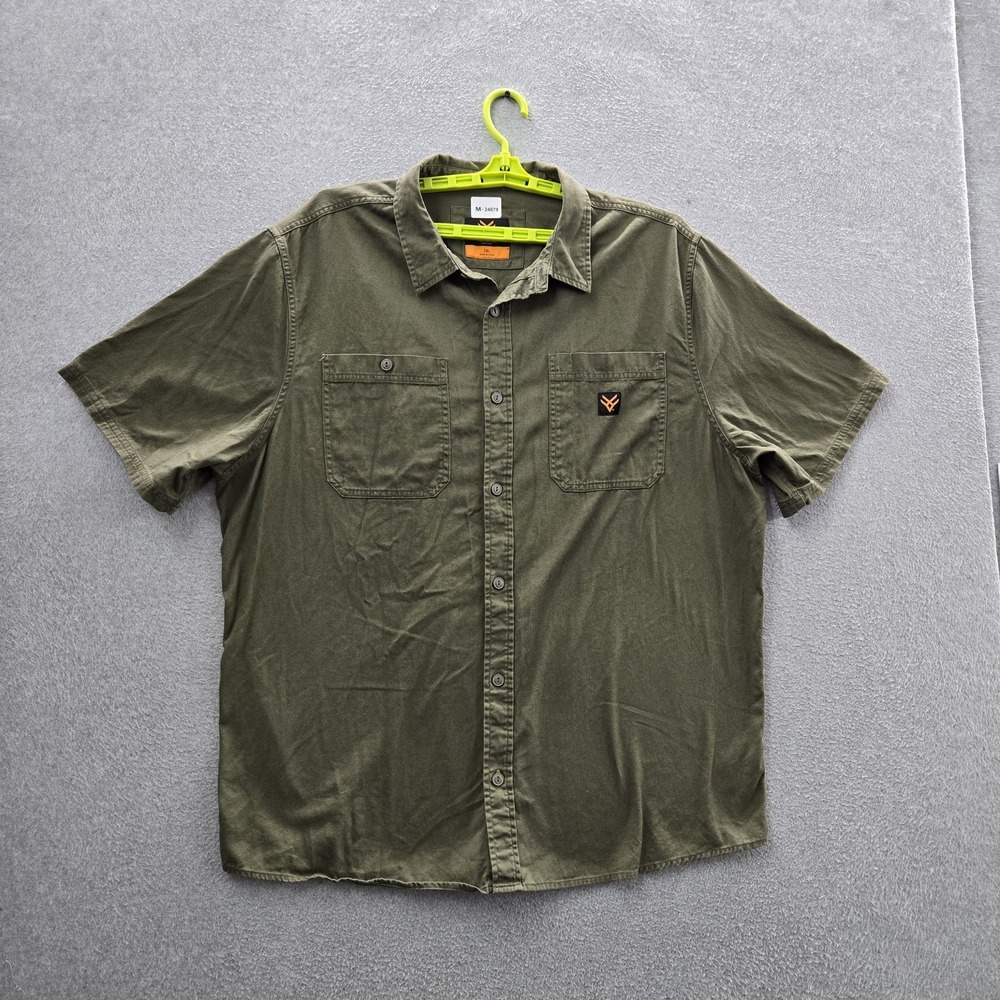 HAWX Men Button Up Shirt 2XL Green Workwear Short Sleeve Logo